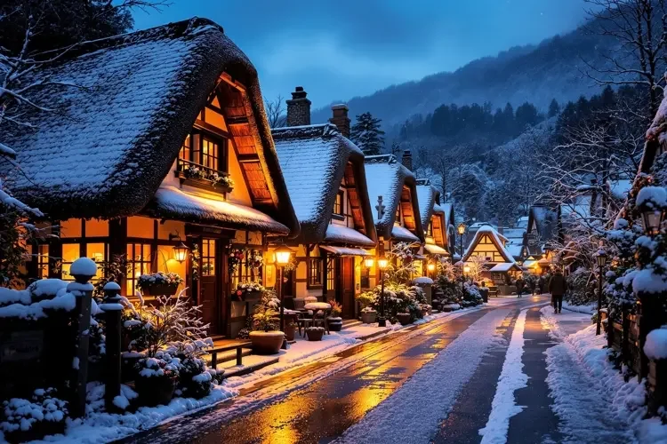 白川乡合掌村的雪夜-花生影院旅拍手记